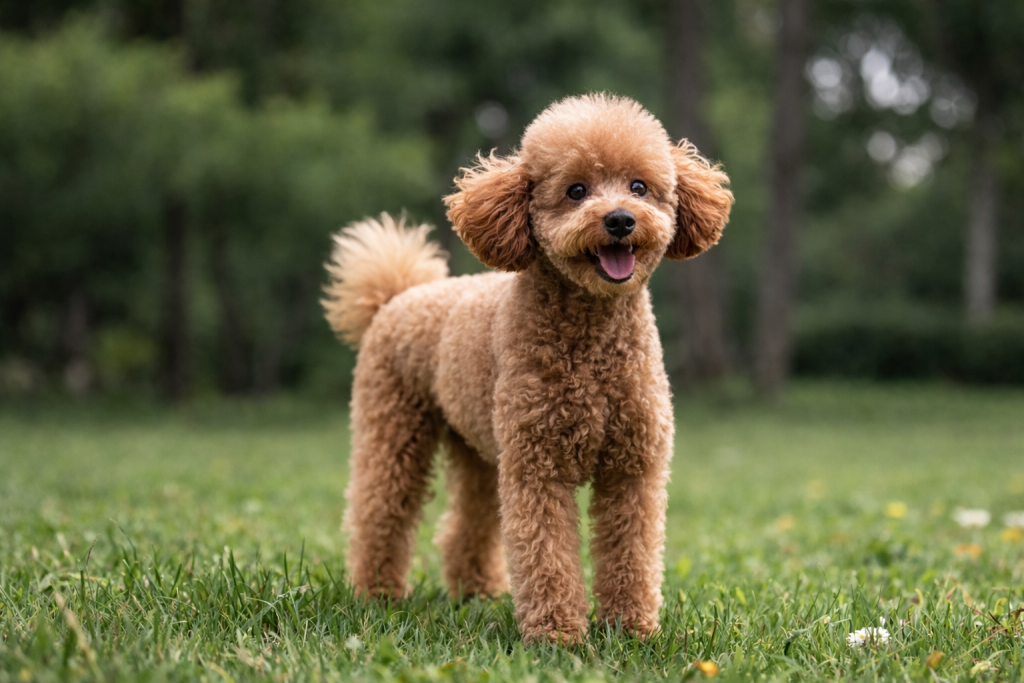 Caniche Toy feliz en el campo